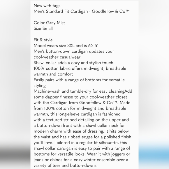 Goodfellow & Co Men's Standard Fit Cardigan Gray Mist Sweater - Picture 4 of 4